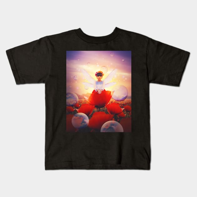 Magical fairy in afield of poppies Kids T-Shirt by Bubsart78